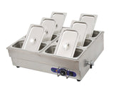 Techtongda 6-Pan Food Warmer Bain-Marie Buffet Steam Table 110V1500W Bath Warmer