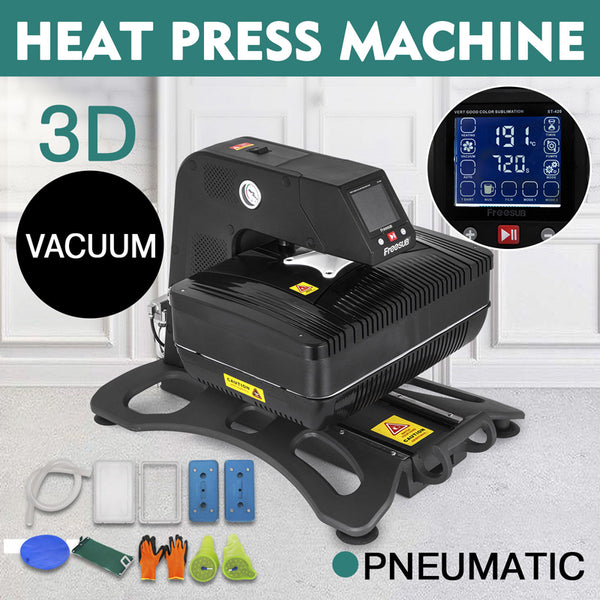3D Pneumatic Vacuum Sublimation Heat Press Machine with 9.815inch Heating Plate and External Air Pump for Mug Plate Phone Case T-Shirt Transferring