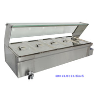 40Inch 5-Pot Bain-Marie Food Warmer(110V,1500W,5*1/3Pans) 6Inch Deep Pan