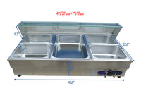 5-Pan Bath Warmer Bain-Marie Buffet Food Warmer Steam Table 40'' Stainless Steel