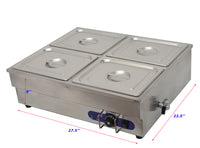 Commercial 4-Well Buffet Bain Marie Food Warmer Steam Table 110V