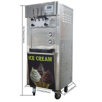 110V Commercial Soft Ice Cream Making Machine 3 Flavor Summer Dessert 20-30L/H