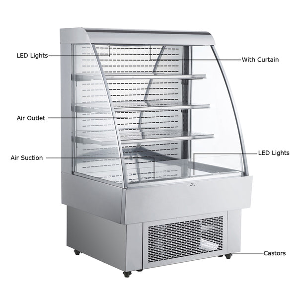 40 ins Stainless Steel Commercial Self-Contained Open Refrigeration Display Case 1340W with LED Light