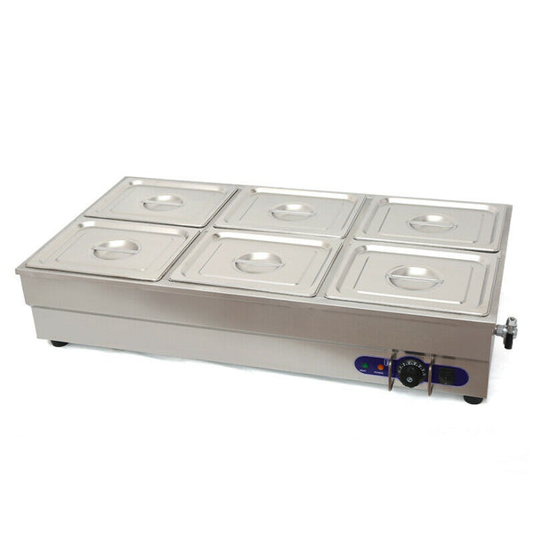 6-Pan Electric Countertop Bain-Marie Buffet Food Warmer Steam Table 41×23×15in
