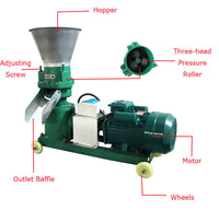 Animal Pellet Feed Mill Machine 220V 3 Head Rollers Pellet Fodder Press Pelletizer 4.5KW 200KG/H