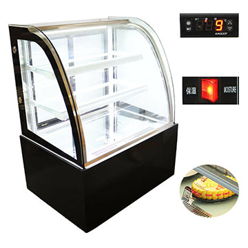 Updated 220V 35 inch Floor Cake Refrigerated Display Cabinet Glass Refrigerated Cake Pie Showcase Bakery Display Cabinet Arc-Shaped Back Door